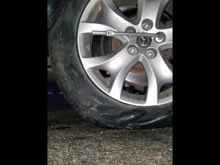 Christmas Flat Tire-Escort Damsel in dress in rain takes care of herself- Voyeur pov Video-Dialogue
