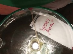 Taking a small pee in a bathroom sink while dogsitting