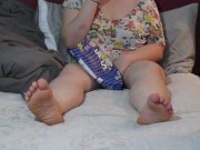 Preview 5 of Chubby Teen watches TV during Foot Worship!!! Size 6.5 Tiny Pink Soles