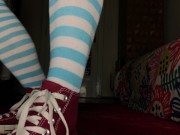 Preview 1 of Femboy wearing Converse, thigh high socks and showing bare feet
