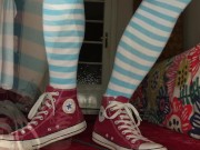 Preview 3 of Femboy wearing Converse, thigh high socks and showing bare feet