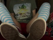 Preview 4 of Femboy wearing Converse, thigh high socks and showing bare feet