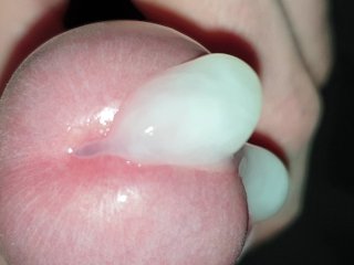 Play with precum, close-up, huge cumshot. Slow handjob, ruined cum