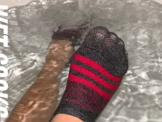 Athletic Socks Soaked in Tub *sexy Skinny Feet*