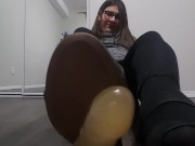 Preview 4 of POV Shemale gives you a foot job and plays with your cum on her feet
