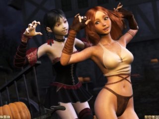 hentai monster, redhead, futanari lesbian, teen