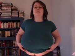 Huge boob tit drop blue shirt