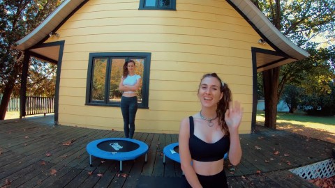 Piper Blush and Charlotte Blush on trampoline, NO BRA