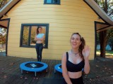 Piper Blush and Charlotte Blush on trampoline, NO BRA