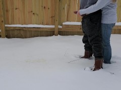 Holding my boyfriend's dick as he pees in the snow | controlling the flow