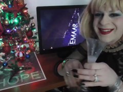 Sissy's New Year's Eve toast with her own cum