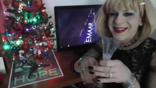 Sissy's New Year's Eve toast with her own cum