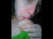 Preview 6 of Crazy White Onlyfans Girl PinkMoonLust Self Sucks Left Nipple While Wearing a Cute Green Dress