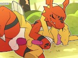 Patreon/Blitzdrachin : Agumon x Guilmon hentai furry yiff animation gay cumshot anal sex spooning