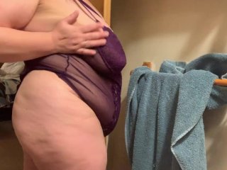 Purple Strappy Mesh LingerieBbw Tryon Booty Jiggle and_Tits