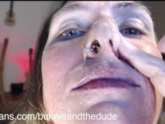 Gagging Self Loud Sound Spit on Face Snot in Nose Ring Closeup - Screenshot 16 of 16 - Kink