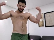 Preview 2 of SWEATY hairy hunk wants to be your workout buddy - straight muscle stud
