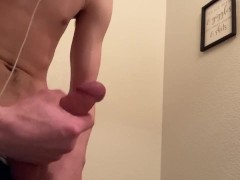 White teen with abs stroking cock