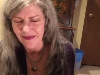 🔥Hot Mature Milf POV Blue Eyes Blowjob CIM Show Swallow BJ + Cums Riding Huge Dildo!