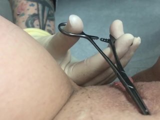 pierced pussy, verified amateurs, fetish, getting clit pierced