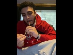 Hitting a dab while listening to music.