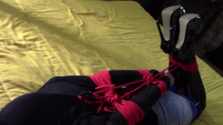 Laura XXX Is Hogtied Masked Blindfolded And Ballgagged And She's Wearing Panthyhose And High Heels