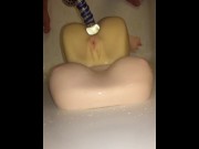 Preview 4 of Custom Video: Pissing, Jerking off & CUMS all over his Flesh toys for a Fan, Tasting it all
