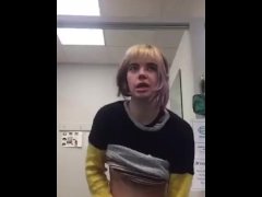 Watch me sneak a quick cum while in full view at work and pee the cum out after