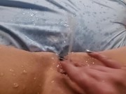 Preview 6 of Fingering pussy, huge squirt leaves puddle in amateur bed