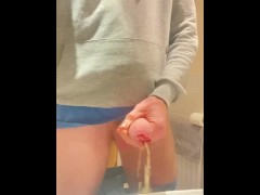 Pissing in to the sink from my big uncut straight guy cock