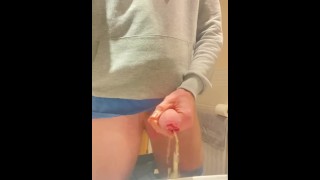 Pissing in to the sink from my big uncut straight guy cock
