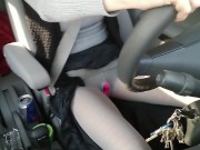 Preview 2 of Masturbation in car, pantyhose have a hole