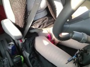 Preview 3 of Masturbation in car, pantyhose have a hole
