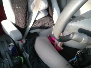 Preview 4 of Masturbation in car, pantyhose have a hole