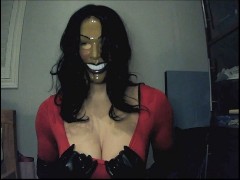 Forever Smiles Pt2! Masked smiling Jane feels her tight body with her leather gloves!