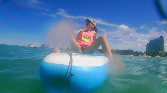 OPEN SEA Masturbation Disturbed by Fishermen Boat # Pussy FUCK on SUP by Glass Dildo Toy