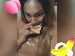 Big tit teen eats her dinner in her dorm thinking of your juicy dick