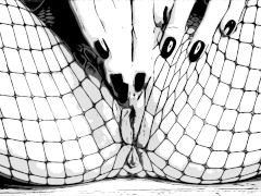 ASMR Fishnets in Comic Book style B&W with lots of moaning, wimpering, and long nails finger fucking