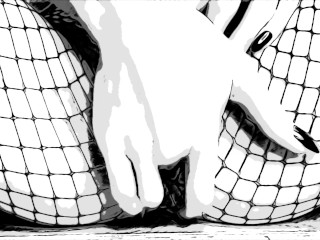 ASMR ажурные сетки в стиле комиксов ч/б с большим количеством стонов, хныканий и длинных ногтей, трахающихся пальцами