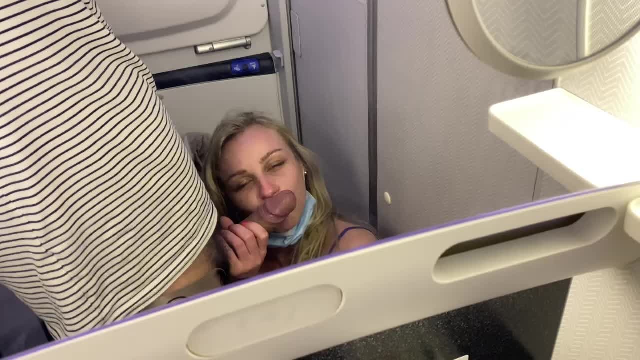 On the Airplane,i Follow my Husband on the Toilet to get Fuck & he Cum in  my Mouth before take Off! - Pornhub.com