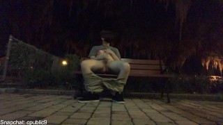 CUMMING AND JERKING OFF ON BENCH DOWNTOWN