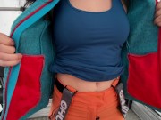 Preview 1 of Great Risky Fun On A Cable Car - ski lift - Public Blowjob (people watched ) - Tonny and Mia