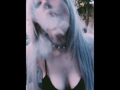 horny alternative girl smoker shows her pussy  (fetish) 