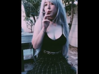 girl smoker, purple hair, girl smoking, smoking femdom