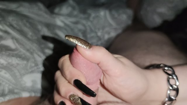 Handjob with Long Nails in Black and Gold *weak Cumshot* - Pornhub.com