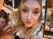Amateur British Cutie Gets Covered in a LOT of Cum in Mirror BJ ...