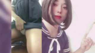 Sailor One Piece Boy Ejaculates During A Cross-Dressing Anime Voice-Over Fellatio Practice