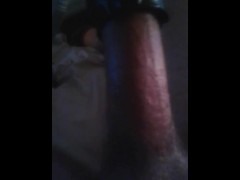 Hands free vacuum cleaner sucks the head of my cock