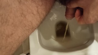 在厕所里平静阴茎和早晨尿液。