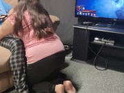 Preview 1 of Step mom tries to distract son from gaming, gets cum in mouth instead.